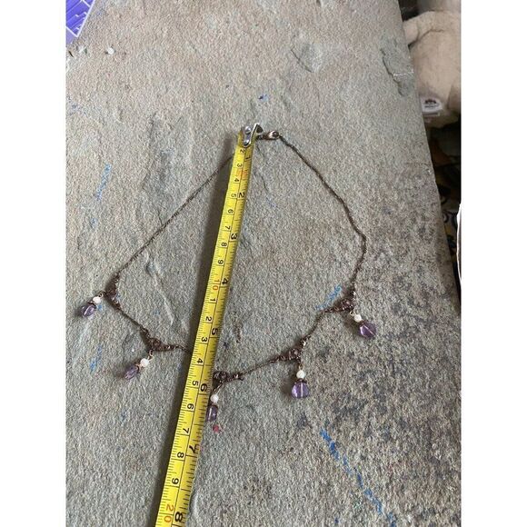 Collar Necklace Romantic Dangle Brass Beaded Brocade Pearl Romantic Purple - Picture 6 of 9